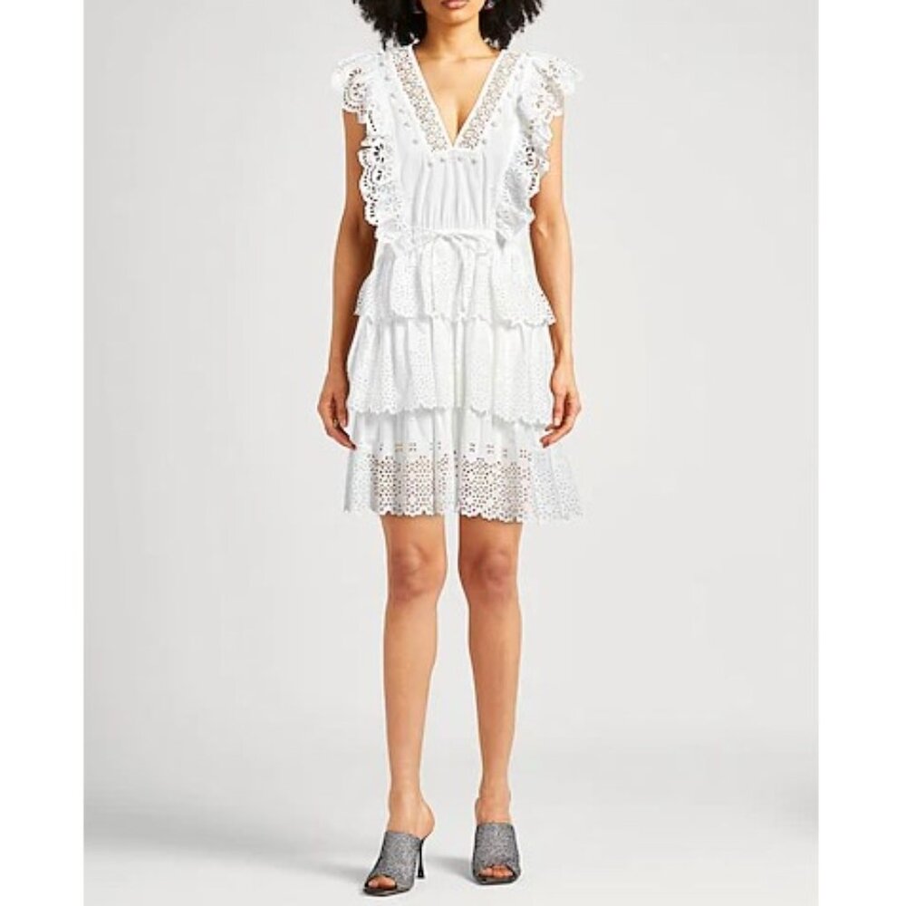 M19. Ulla Johnson Cotton Flared Short Sleeve Dress in White